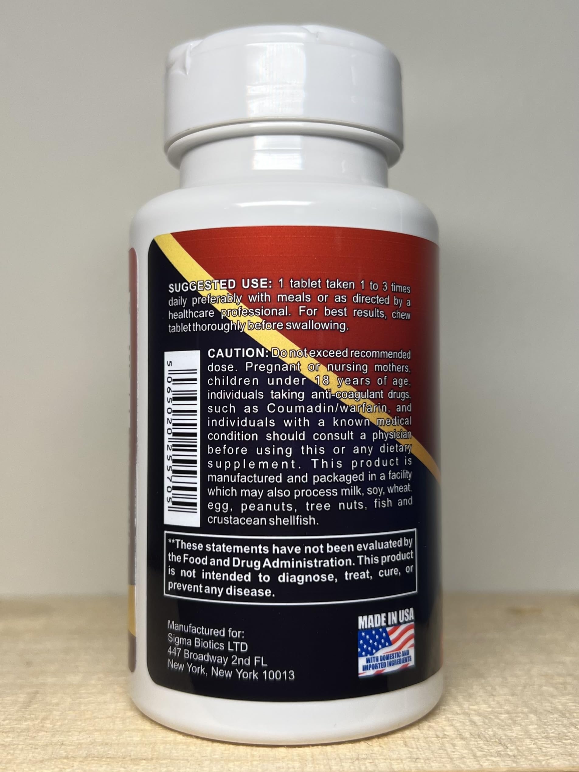 90 tabletas masticables suplemento vitamina D3 y K2 SigmaBiotics