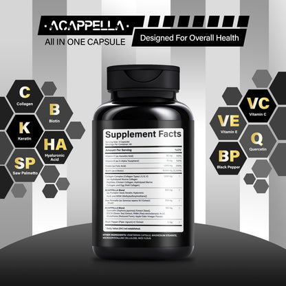 Paquete ACAPPELLA suplemento con 16 ingredientes para cabello y piel