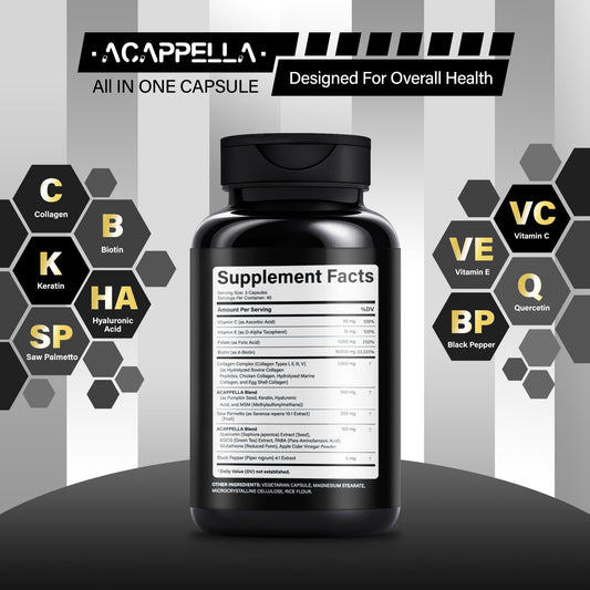 Paquete ACAPPELLA suplemento con 16 ingredientes para cabello y piel