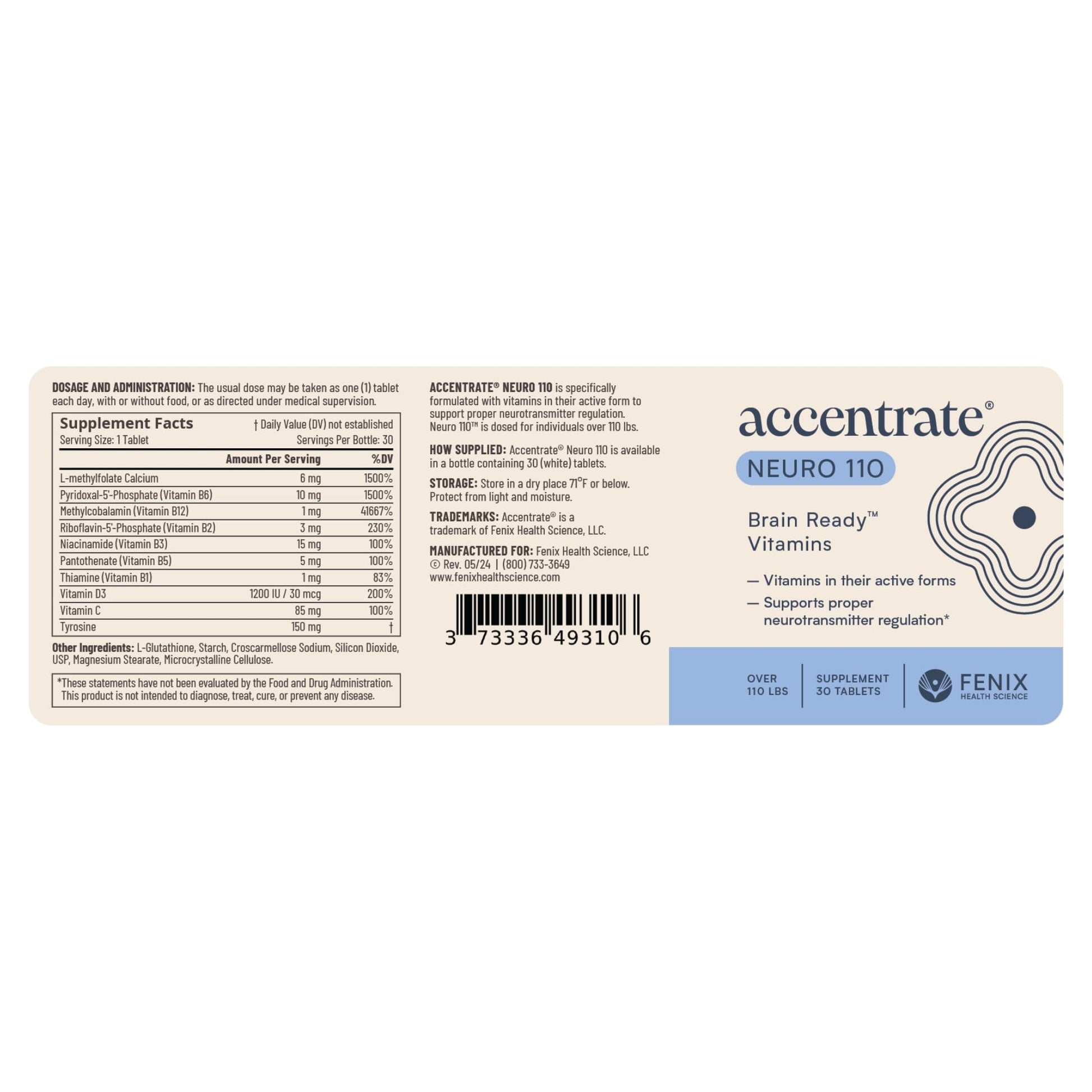 Accentrate Neuro 110 tabletas para memoria y metabolismo