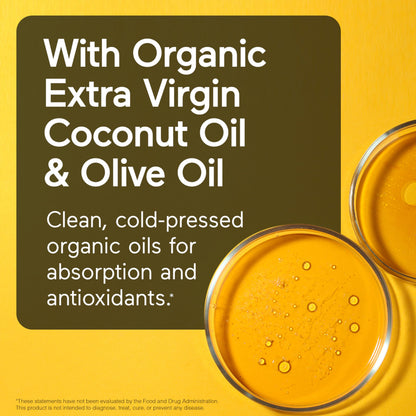 Aceite de coco y oliva orgánico en suplemento vitamina D3 K2