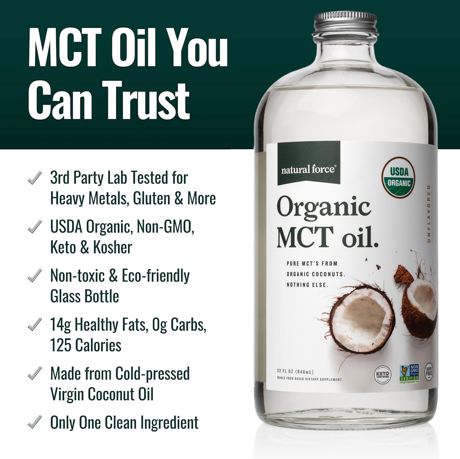 Aceite MCT Natural Force suplemento grasa saludable orgánico