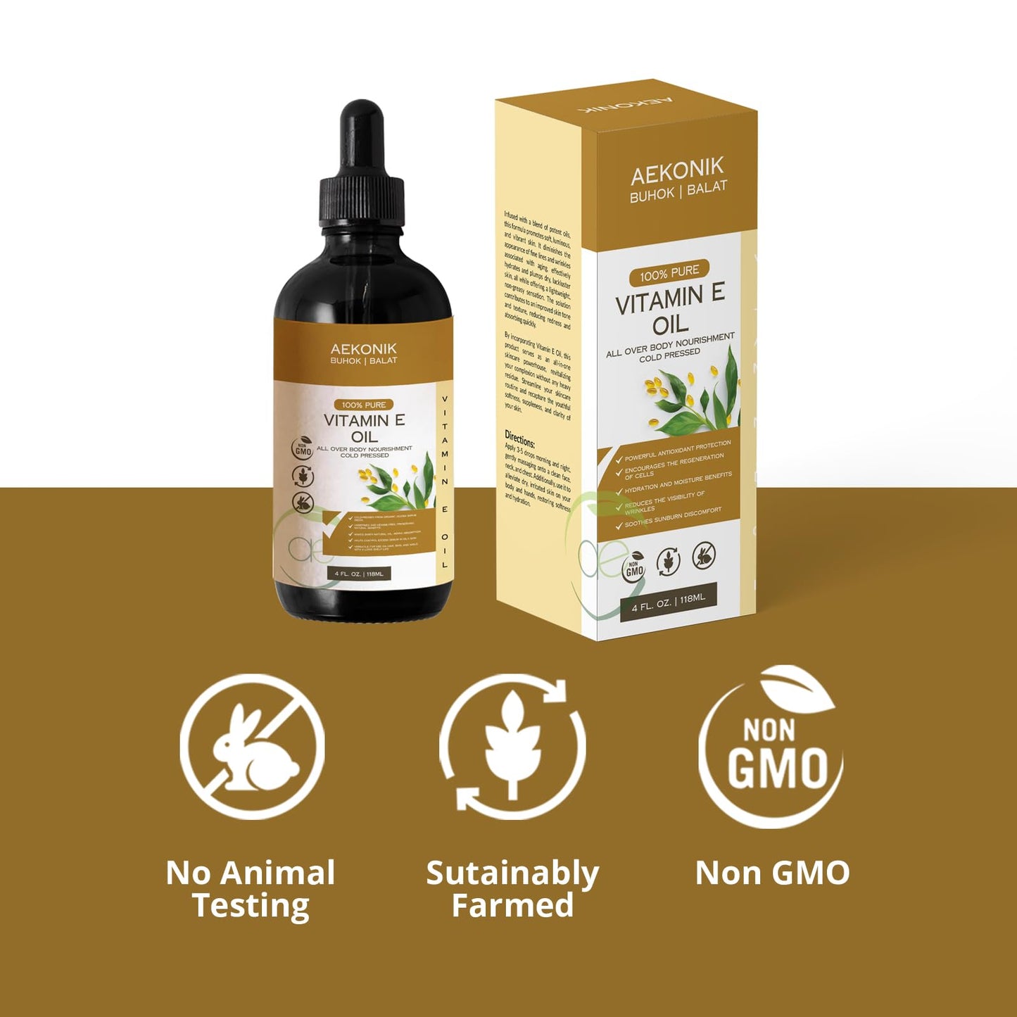 Aceite natural de vitamina e AEKONIK aplicación facial y corporal