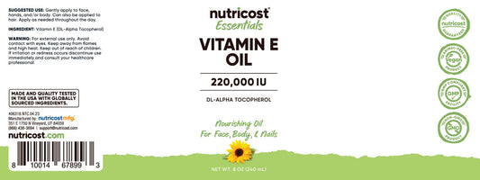 Aceite Nutricost vitamina E esencia para cuidado diario de piel
