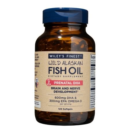 Aceite de pescado prenatal Wiley's Finest envase amarillo 120 cápsulas