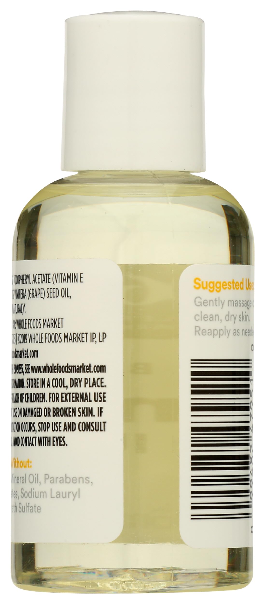 Aceite vitamina E 365 Whole Foods vista de lado
