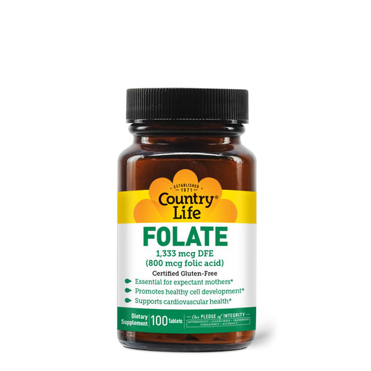 Paquete de ácido fólico 800 mcg Country Life 100 tabletas