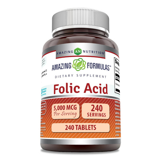 Ácido fólico Amazing Formulas 5000 Mcg 240 tabletas envase