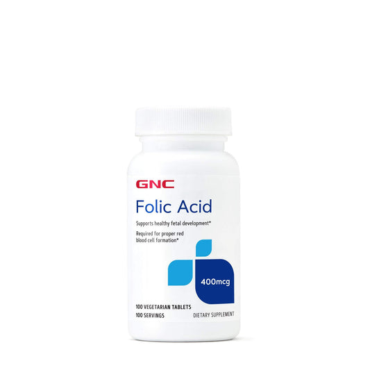 Frasco de Ácido Fólico GNC 400mcg 100 cápsulas