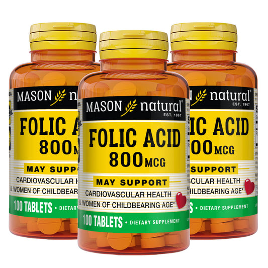 Ácido fólico Mason Natural botellas 3 paquetes