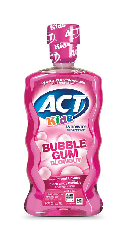 ACT Kids enjuague bucal sabor a chicle para prevenir caries