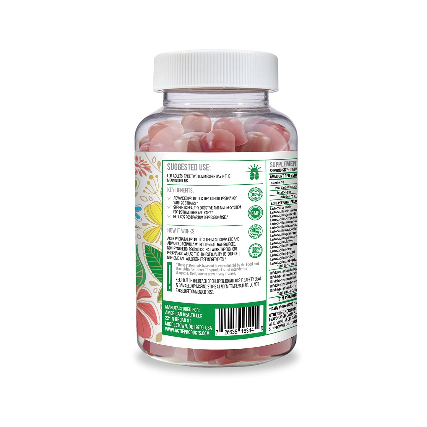 ACTIF probiótico prenatal para inmunidad y digestión 60 gomitas