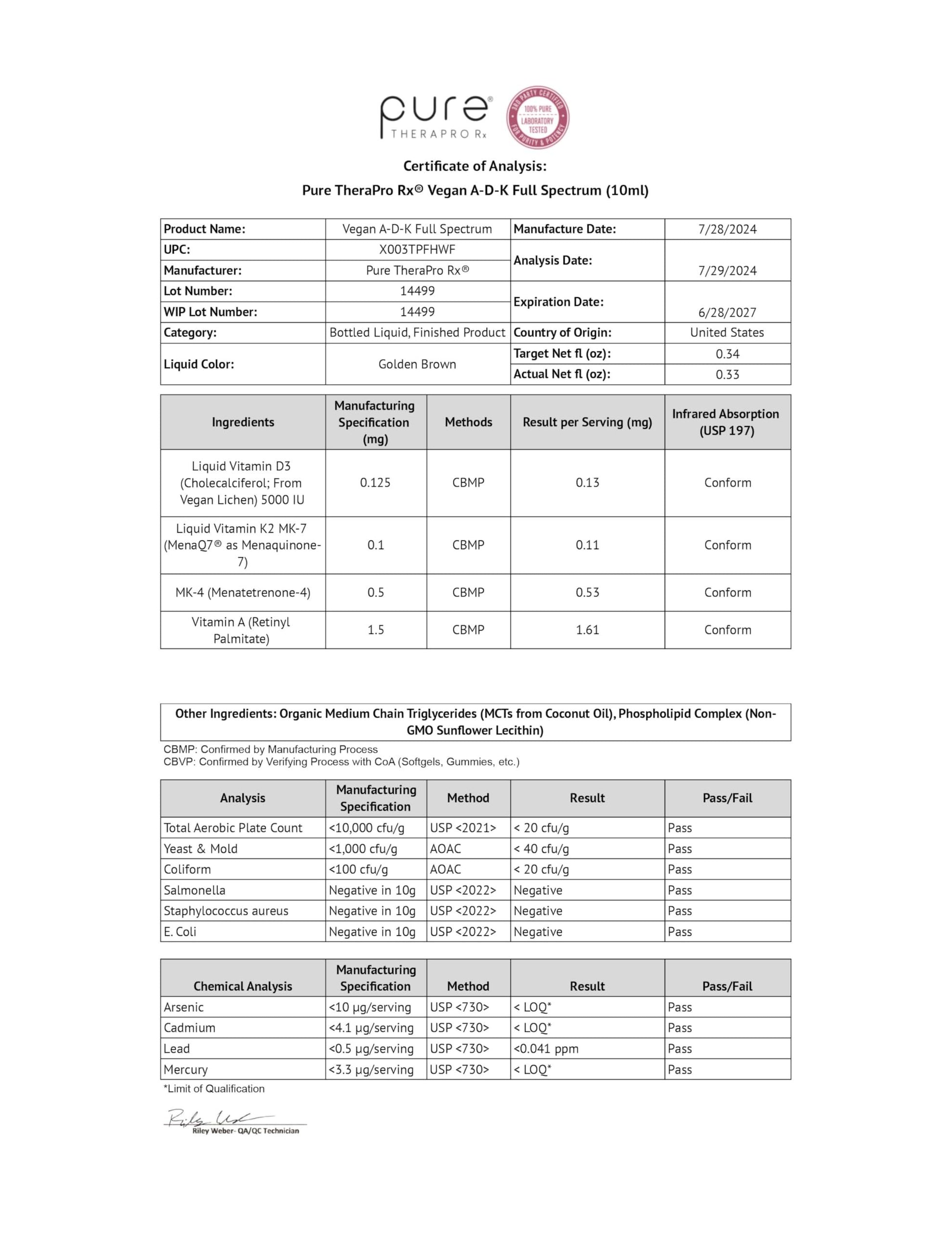 Pure TheraPro Rx sin GMO ni alérgenos