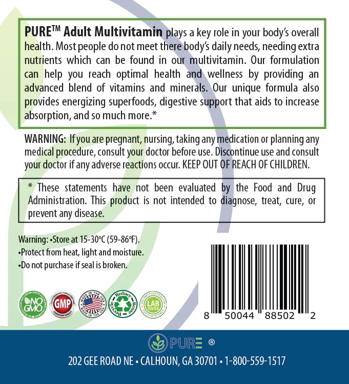 Advertencias y precauciones del Multivitamínico PURE