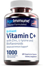 Botella suplementos AgeImmune vitamina c zinc l-lisina 60 cápsulas