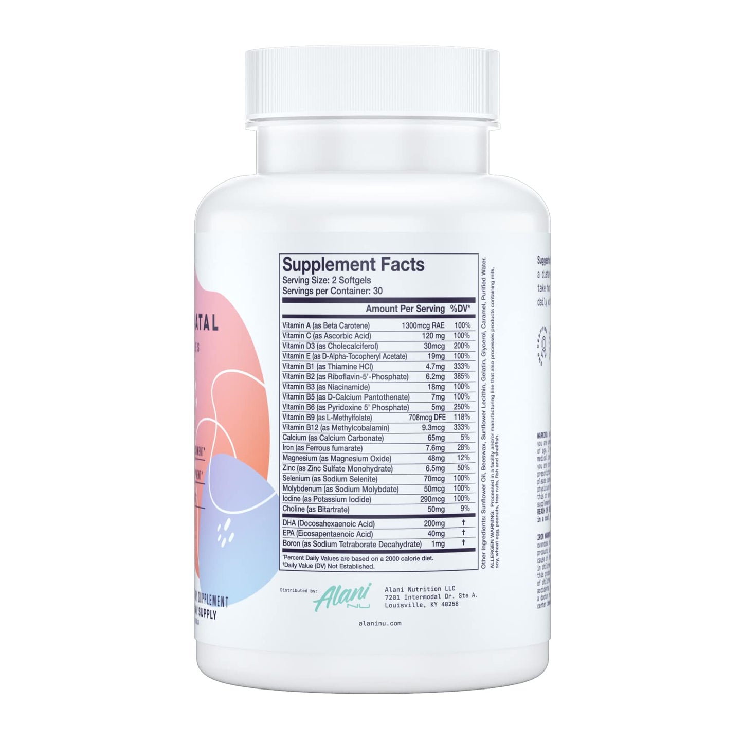 Suplemento Alani Nu con nutrientes para desarrollo fetal