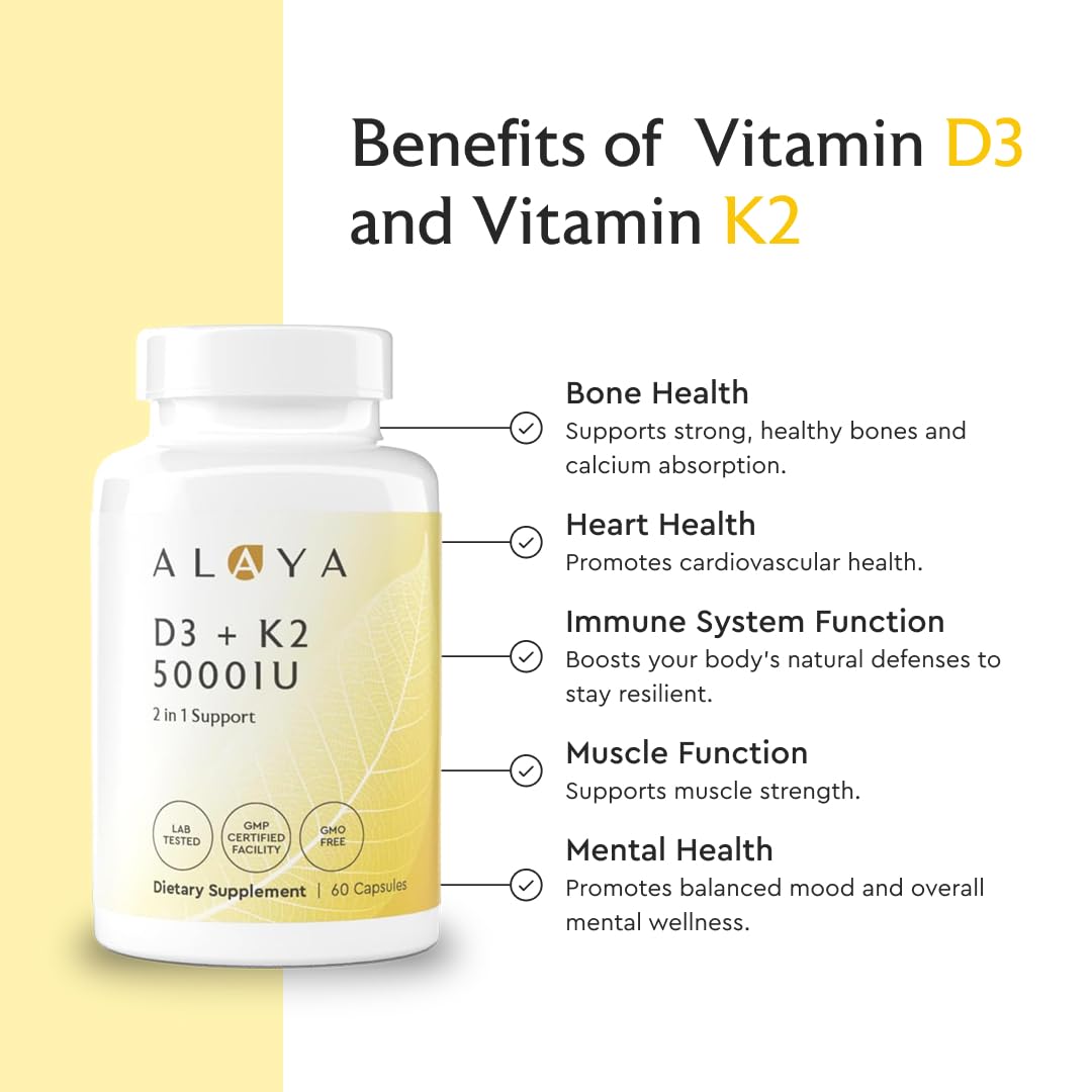 Alaya Naturals suplemento vitaminas D3 K2 con máxima absorción