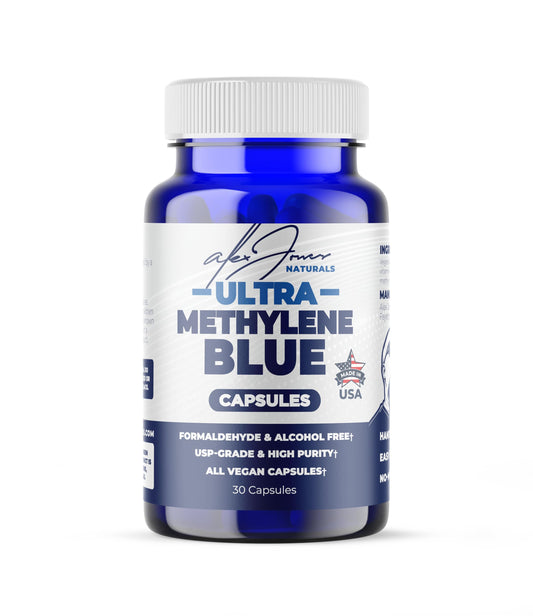 Frasco de cápsulas Ultra Azul de Metileno Alex Jones Naturals