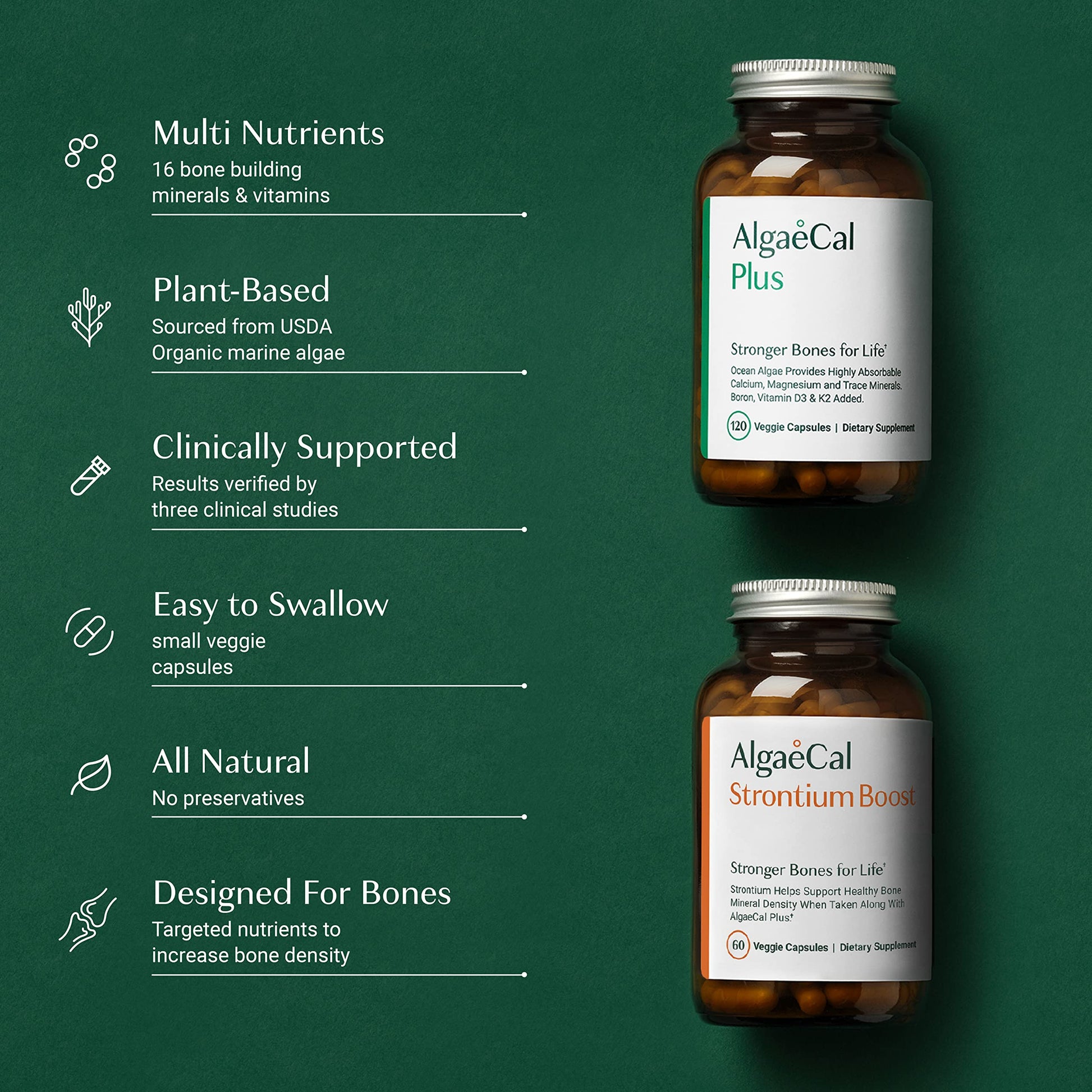 Frasco lateral ALGAECAL suplemento óseo y omega 3