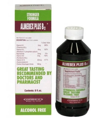 Botella de suplemento Almebex Plus B12 de 8 onzas líquidas