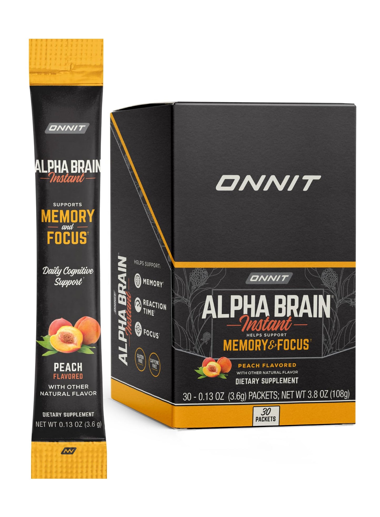 Alpha Brain Instant ONNIT sabor durazno suplemento nootrópico 30 porciones