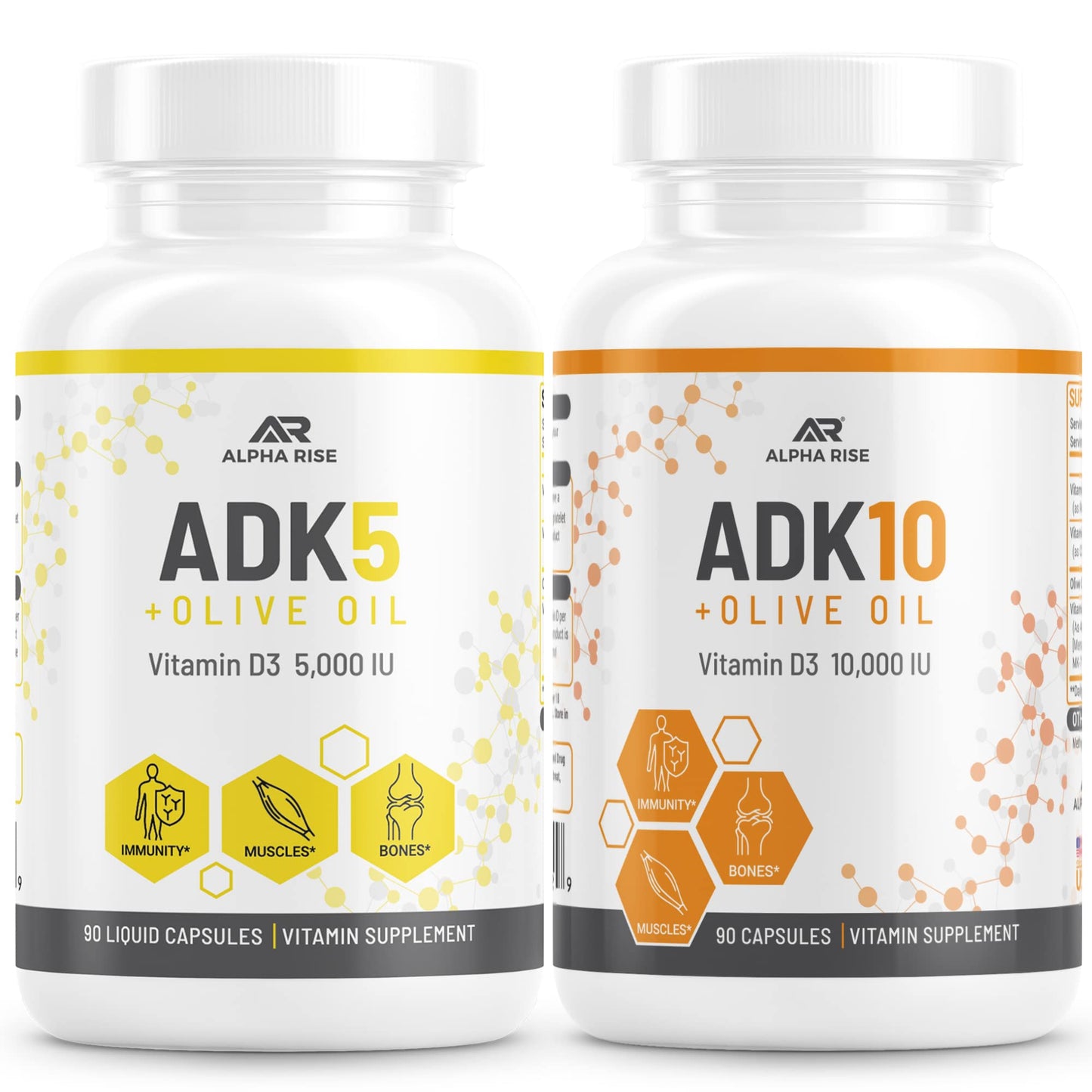 Suplemento vitamínico ALPHA RISE ADK fórmula 3 en 1 en cápsulas líquidas