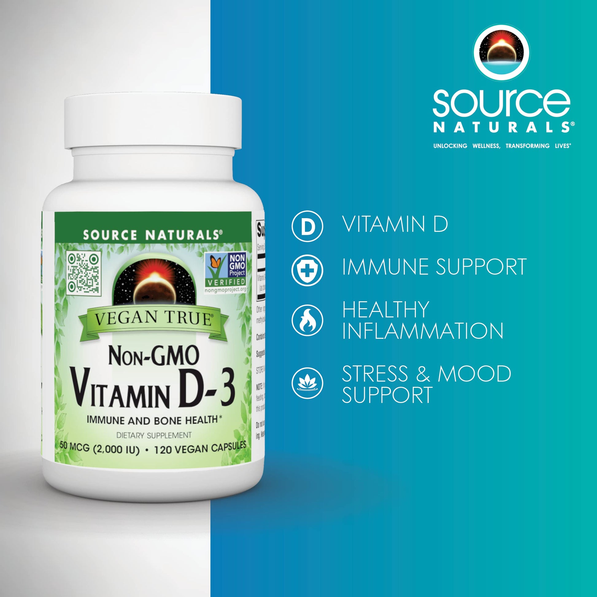 Alta potencia Vitamina D3 vegana Source Naturals 2000 UI