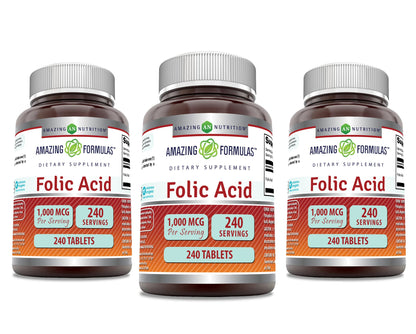 Amazing Formulas frasco ácido fólico 1000 mcg 240 tabletas 3 pack