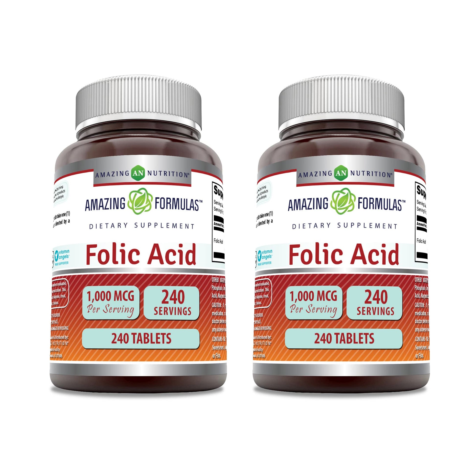 Frasco de Amazing Formulas Ácido Fólico 1000 mcg 240 tabletas