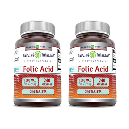 Frasco de Amazing Formulas Ácido Fólico 1000 mcg 240 tabletas