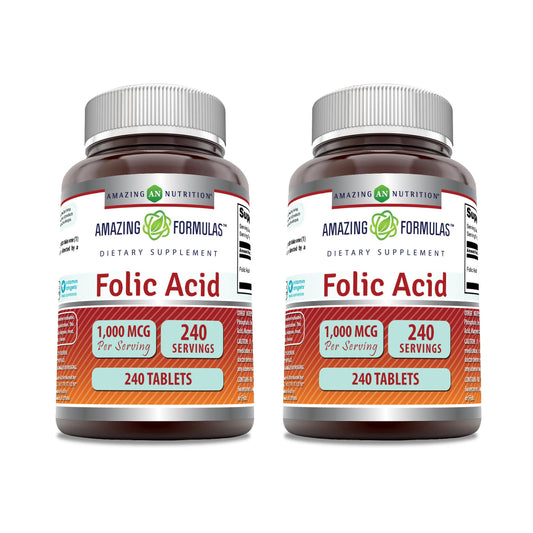 Frasco de Amazing Formulas Ácido Fólico 1000 mcg 240 tabletas