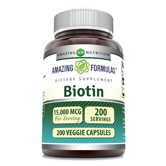 Amazing Formulas biotina 15000 mcg cápsulas para cabello piel uñas