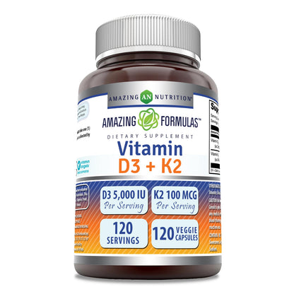 Amazing Formulas cápsulas vitamina d3 5000 iu con k2 100 mcg
