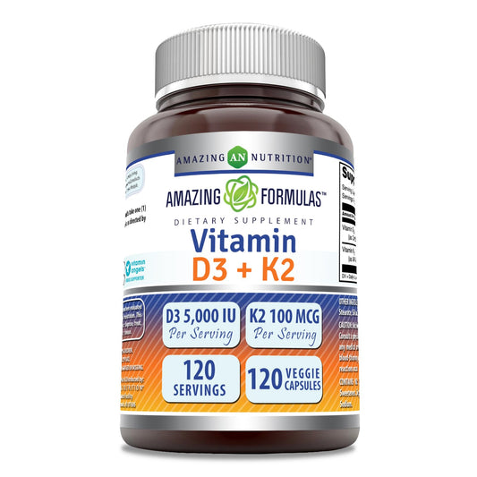 Amazing Formulas cápsulas vitamina d3 5000 iu con k2 100 mcg