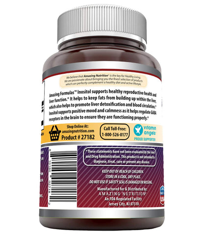 Lado del paquete Amazing Formulas Inositol con información