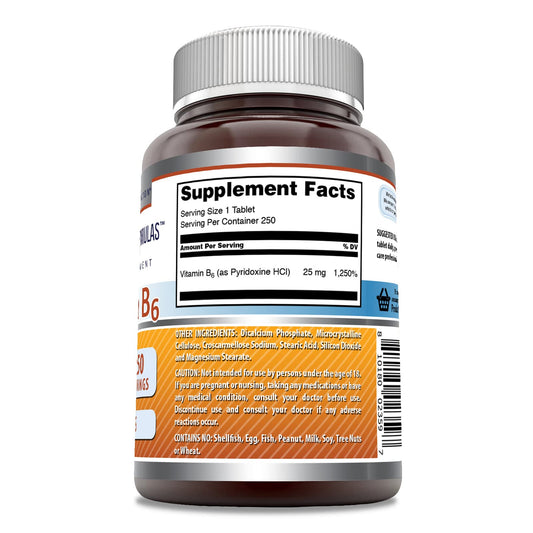 Etiqueta lateral vitamina B6 Amazing Formulas 250 tabletas