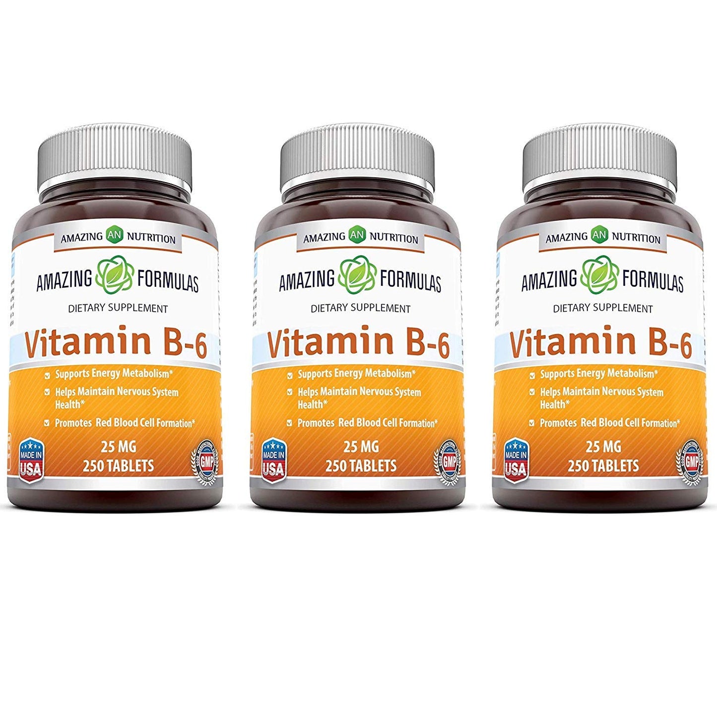 Amazing Formulas vitamina B6 piridoxina 25mg 250 tabletas 3 pack