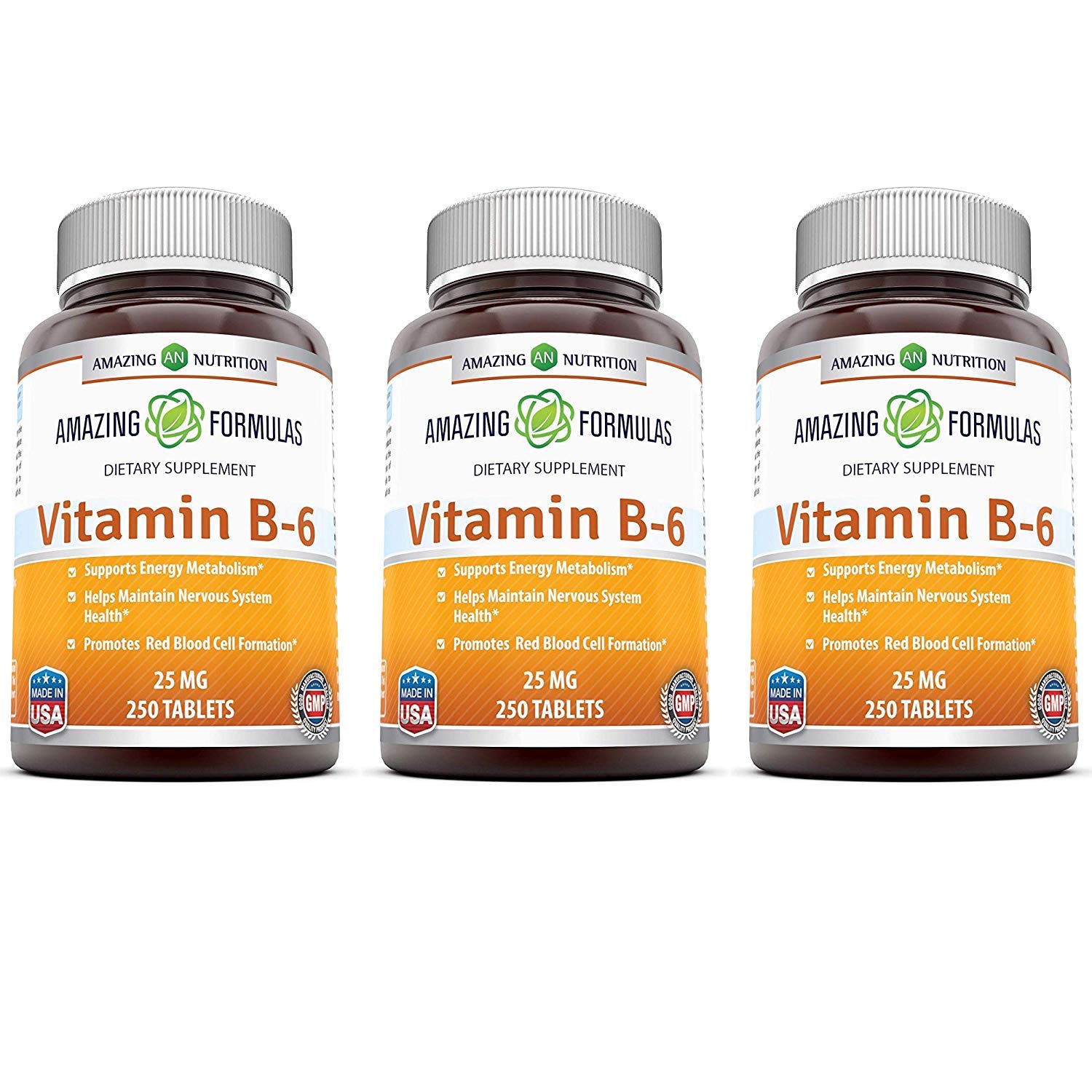 Amazing Formulas vitamina B6 piridoxina 25mg 250 tabletas 3 pack