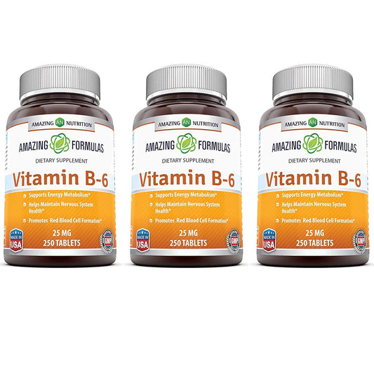 Amazing Formulas vitamina B6 piridoxina 25mg 250 tabletas 3 pack