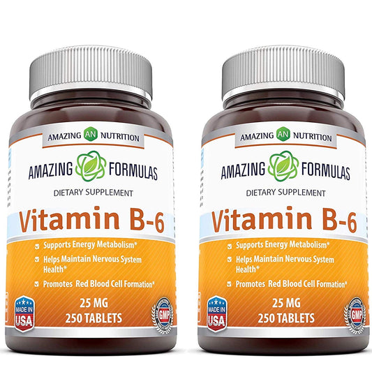 Amazing Formulas vitamina b6 piridoxina 25mg 250 tabletas paquete doble