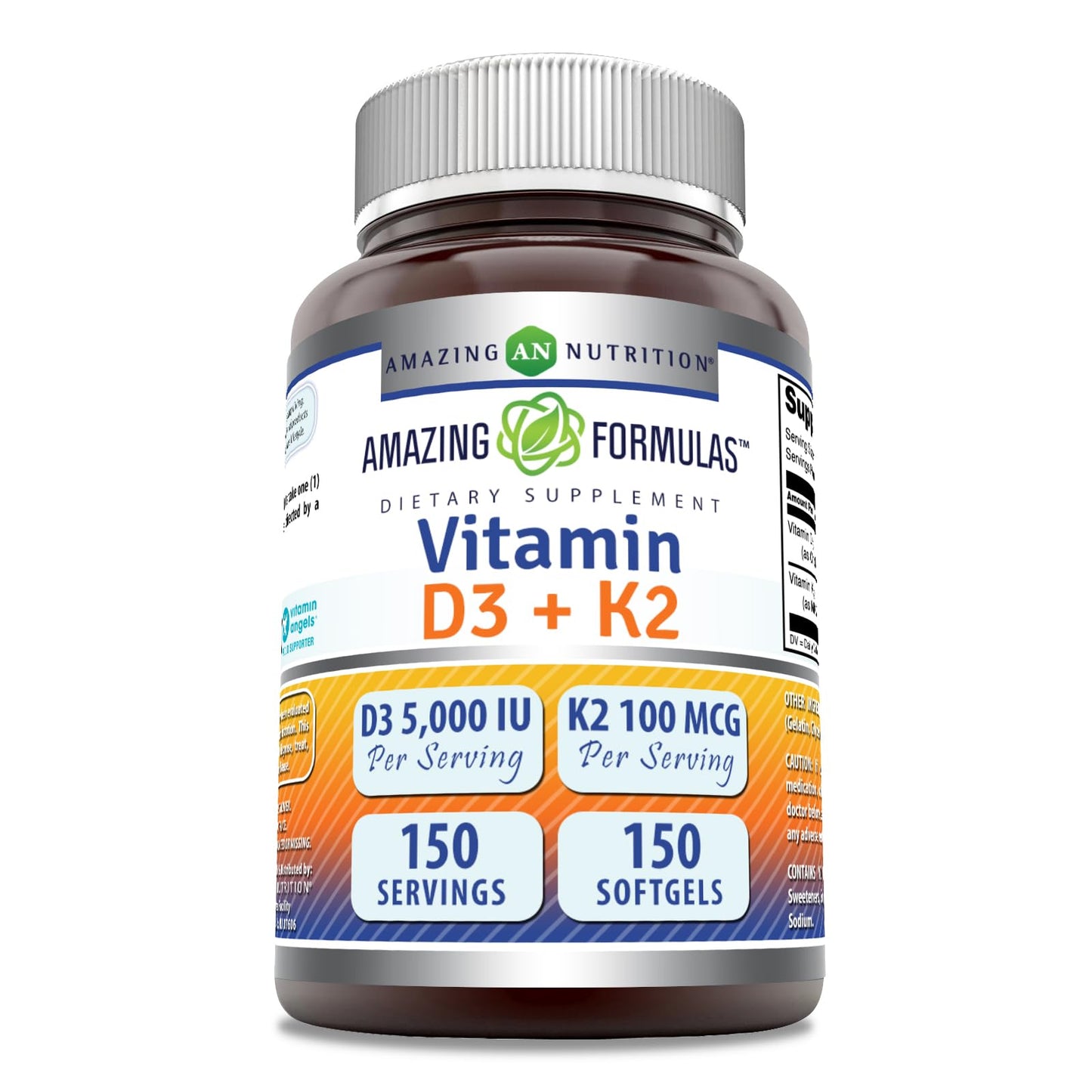 Amazing Formulas Vitamina D3 5000 IU y Vitamina K2 100 Mcg cápsulas frontales