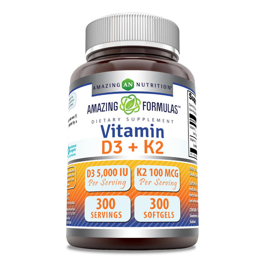 Botella Amazing Formulas Vitamina D3 5000 UI con K2 100 mcg softgels