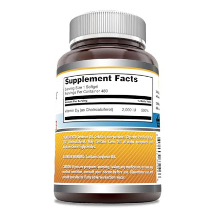 Etiqueta frontal Amazing Formulas vitamina D3 2000 IU suplemento