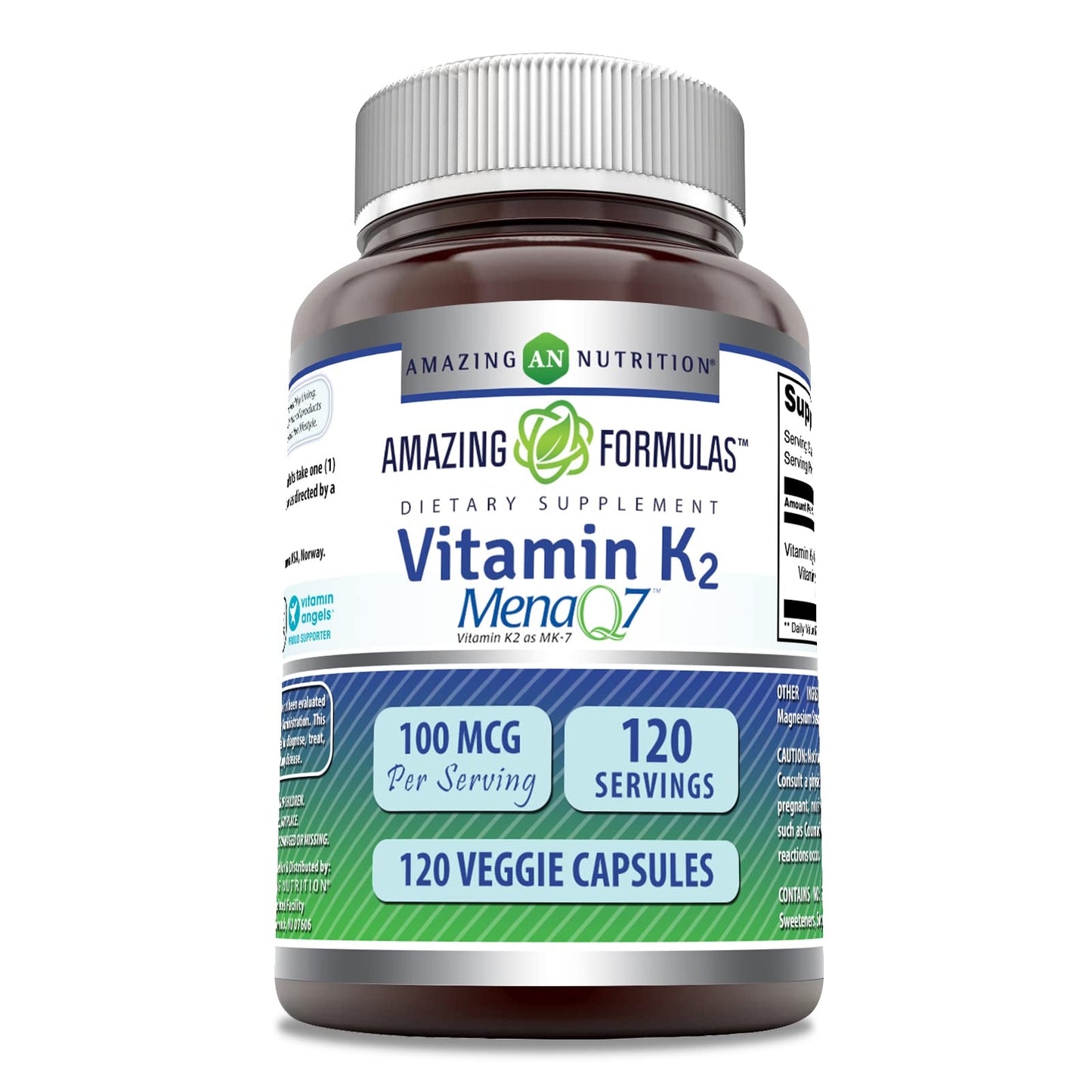 Amazing Formulas vitamina K2 MenaQ7 100 mcg envase 120 cápsulas vegetales