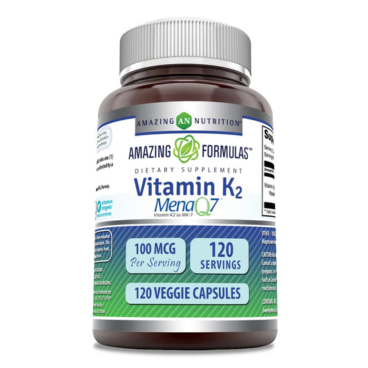 Amazing Formulas vitamina K2 MenaQ7 100 mcg envase 120 cápsulas vegetales