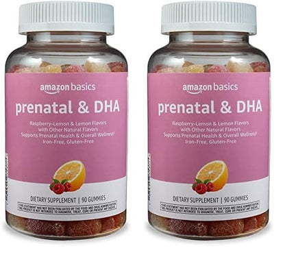 Gomitas prenatales Amazon Basics sabor frambuesa y limón 90 unidades