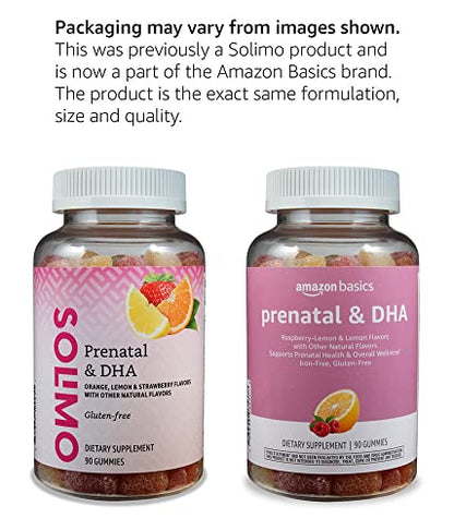 Embalaje frontale gomitas prenatales Amazon Basics DHA 90 unidades