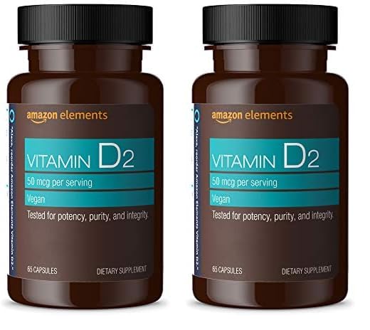 Botella Amazon Elements Vitamina D2 2000 UI 65 cápsulas