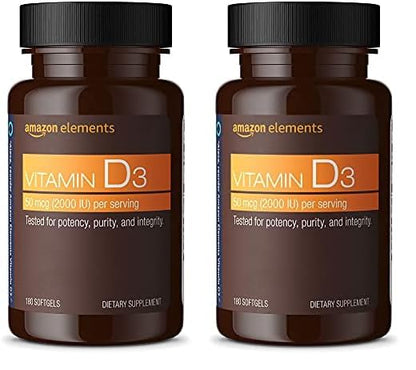 Amazon Elements vitamina d3 2000 ui frasco con cápsulas blandas