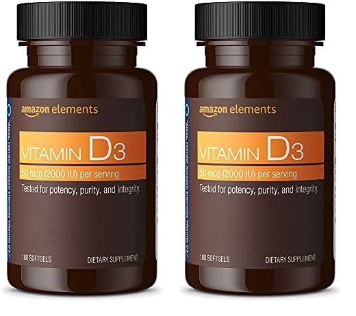 Amazon Elements vitamina d3 2000 ui frasco con cápsulas blandas
